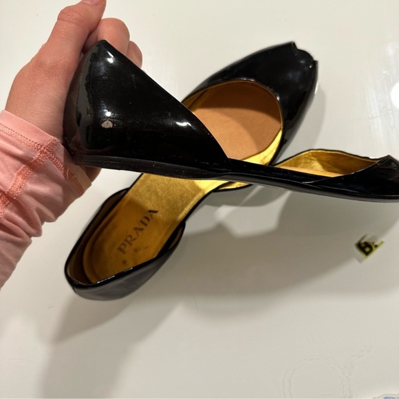 Prada classic black Patent Leather Peep Toe Ballet Flats size EU 39 USA 8.5 - Picture 8 of 9